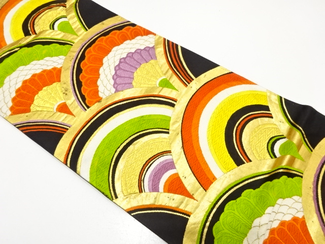 JAPANESE KIMONO / ANTIQUE FUKURO OBI / SILK / WOVEN SEIGAIHA & KIKU